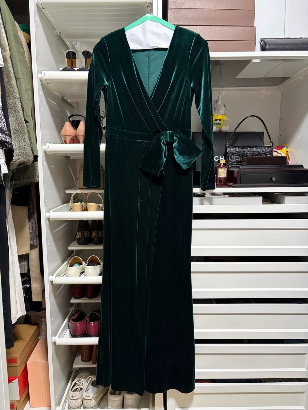 Eliza J Hunter Green Velvet Long Sleeve Dress